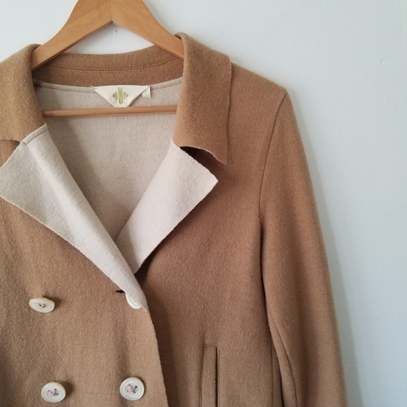 Anthropologie HWR Monogram Wool Blend Camel Double Breasted  Coat  Small - Picture 7 of 14